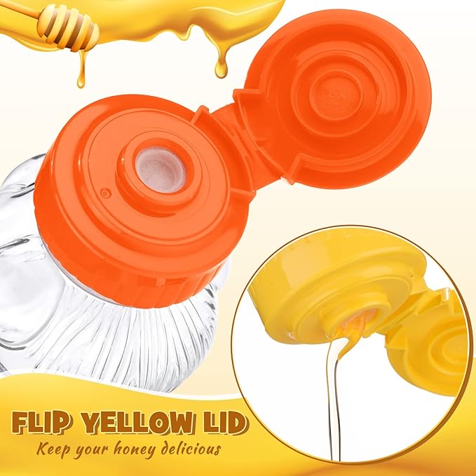 Thenshop 36 Pcs 8 oz Honey Jar Plastic Empty Bear Bottle Dispenser Clear Transparent Honey Containers Bear Cup Squeeze Bottle with Flip Top Lid for Storing Dispensing(Orange Lid)