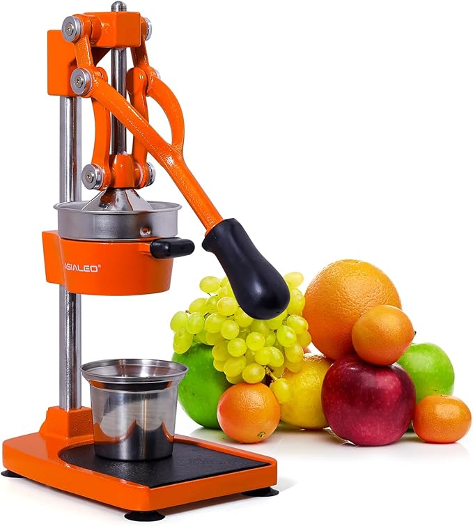 Manual Cast Iron Citrus Juicer,Commercial Hand Press,Heavy Duty Countertop Squeezer for Fresh Orange Lemon Juice,Stable When Pressed,Easy to Use & Clean (Orange)