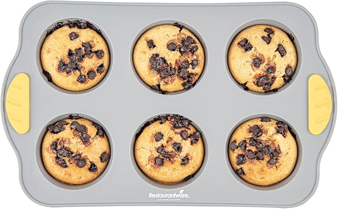 Restaurantware Silicone Baking Molds Pack of 10 Non-Stick Muffin Molds with Handles 6 Compartments, Oven-Friendly Dishwashable Freezer-Friendly Heat-Resistant Gray Silicone Cupcake Muffin Pans