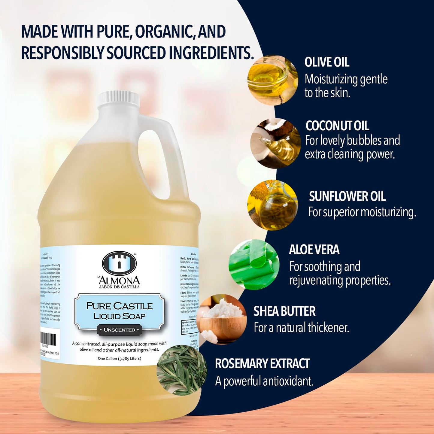 Pure Castile Liquid Soap, ORANGE, 1 Gallon - Multipurpose: Hands, Face, Body, Laundry, Dishes & More - For Sensitive Skin, All-Natural Ingredients, Scented with Essential Oils