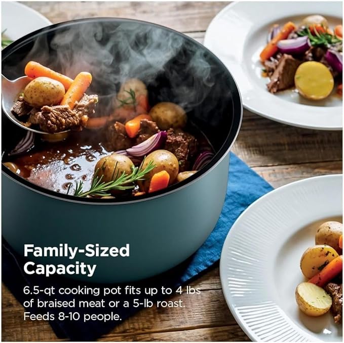 HyperHeat 8-in-1 6.5-Qt Pressure Cooker, 1200W Electric Multi Cooker with SimpliServe Nonstick Pot, Pressure Cook, Steam, Slow Cook, Rice, Pasta, Sear/Sauté, Keep Warm, Sage Leaf