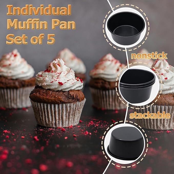 5 Pack Muffin Pans Carbon Steel Popover Pans, Nonstick Pudding Molds Individual Muffin Cupcake Pan for Baking