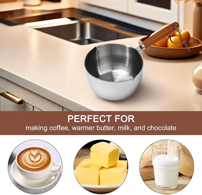1Pc Stainless Steel Hot Oil Pan Hot Sauce Small Pot Cooking Butter Melting Pot, For Brewing Coffee, Warming Gravy, Melting Butter Or Chocolate, Heating Sauces, Silver(150ml)