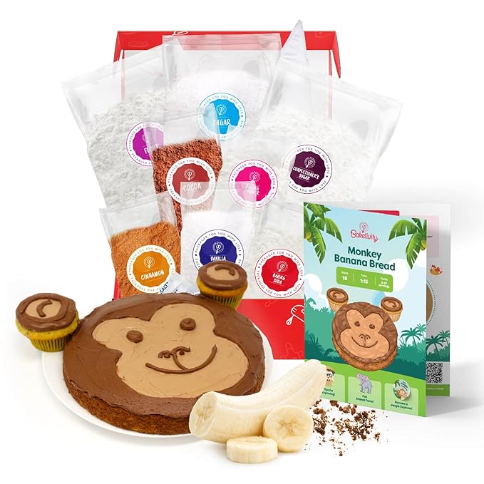 BAKETIVITY Monkey Banana Bread | Banana Cake Kids Baking Set for Girls & Boys | Baking Set for Kids with Pre-Measured Ingredients | Perfect Family Gifts for Cooking Lovers Ages 6-12