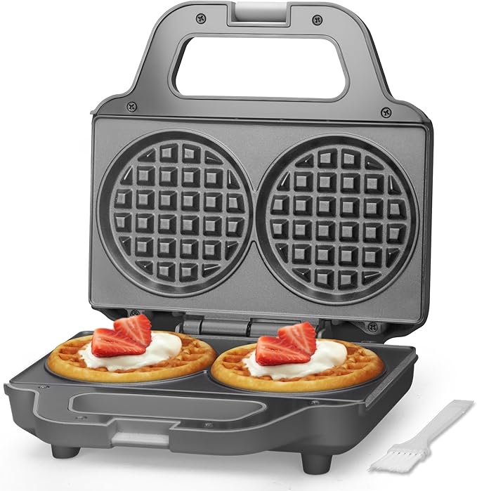 SugarWhisk 4 Inch Double Mini Waffle Maker Machine, Chaffle Maker, Waflera Electrica, Small Waffle Iron for Waffles, Keto Chaffles, Hash Browns, Cookies, Grey