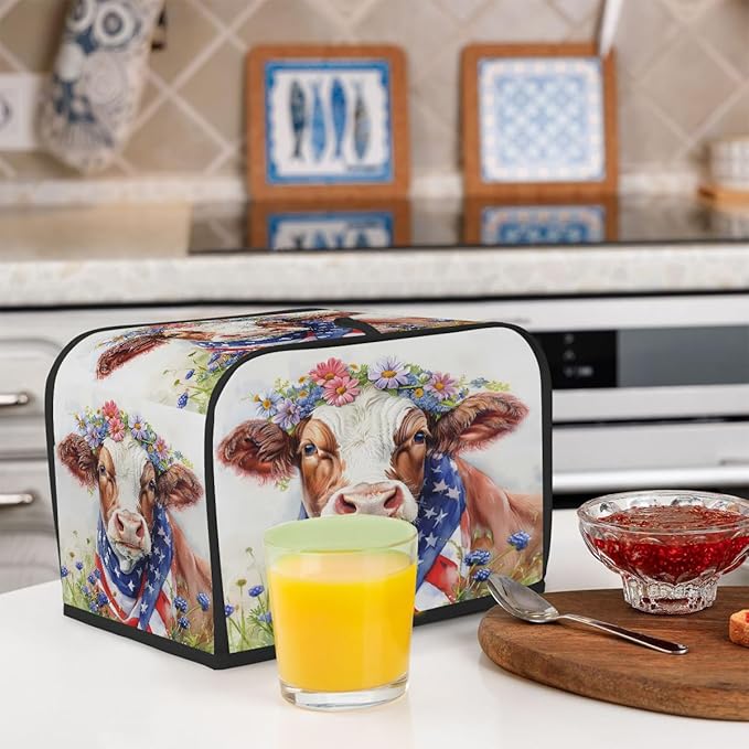 Animal Highland Cow Flower Toaster Cover 4 Slice Dust and Fingerprint Protection Toaster Bread Maker Covers Washable Kitchen Small Appliance Covers for Kitchen Accessories Decor Bakeware Women Gift