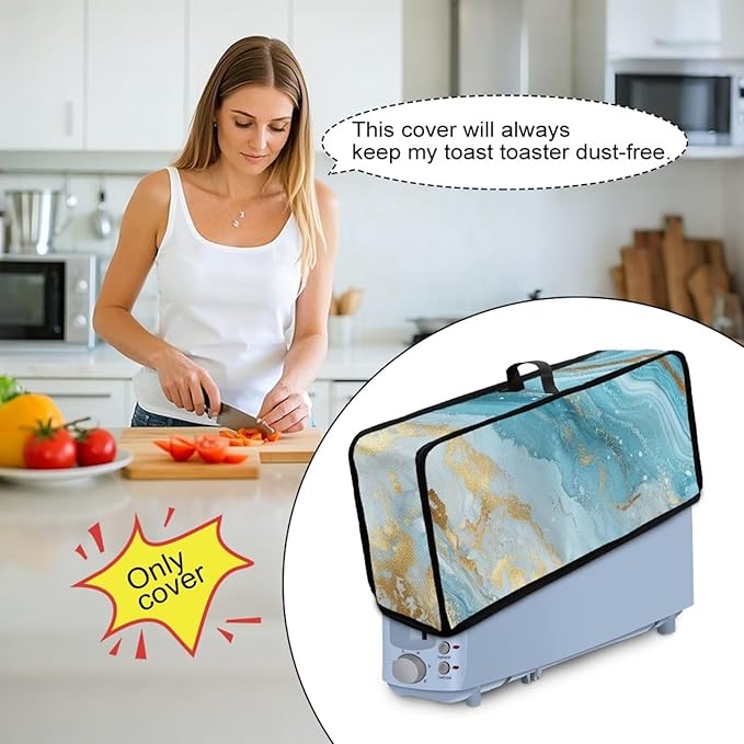2 Slice Slim Toaster Cover Aqua Marble Design Toaster Dust Cover for 2 Slice Long Slot, Dust-proof Small Appliance Covers for Kitchen