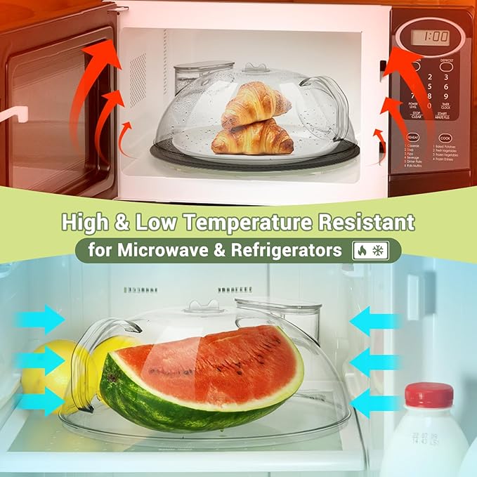 Microwave Splatter Cover for Food, Clear Microwave Lid with Water Steamer, Integrated Handle, Splatter Guard, 10” Plate Covers & 12" Mat, BPA-Free, Essential Kitchen Gadgets and Accessories