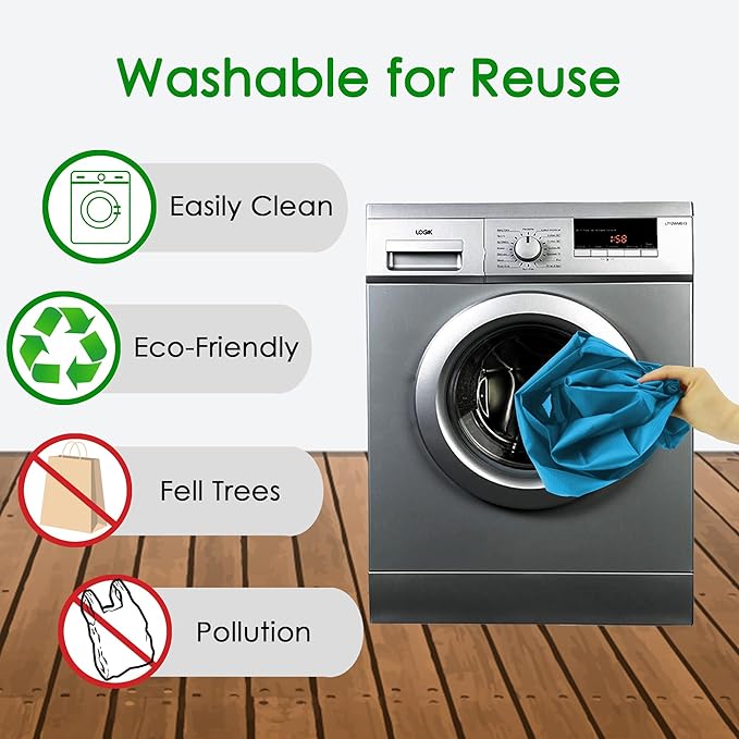BeeGreen Light Blue Reusable Grocery Bags Wholesale Blue Reusable Kitchen Bags Bulk Foldable-Machine Washable with Zipper Storage Pouch 50 Packs