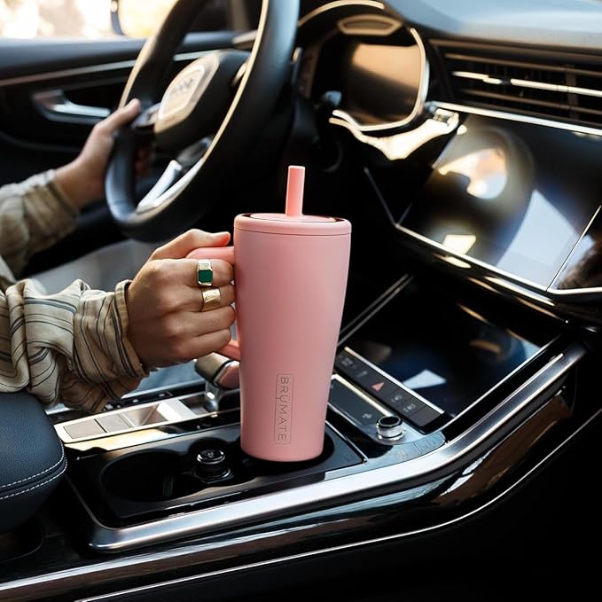 BrüMate Era 20 oz Tumbler with Handle & Straw | 100% Leakproof Insulated Water Bottle Tumbler with Lid and Flexible SoftSip Straw | Made of Stainless Steel | Cup Holder Friendly | 20oz (Onyx Leopard)