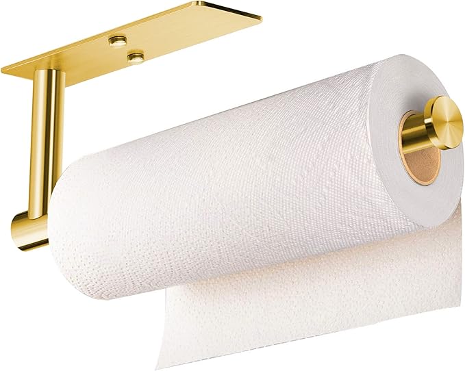 VAEHOLD Adhesive Paper Towel Holder Under Cabinet Mount (Gold)