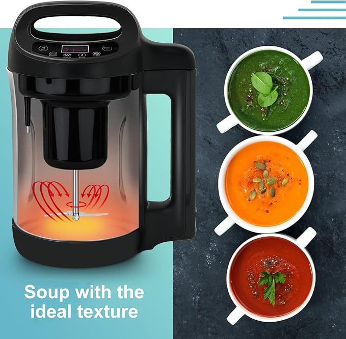 Soup Maker 1.6 L, 4 in 1 Multi-Funcation Soup and Smoothie Maker with Smart Control Panel, Stainless Hot Soup Maker Electric, Makes 2-5 Servings Living for Home Use Black