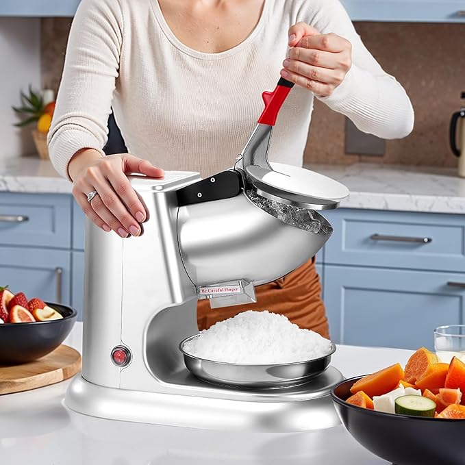 VEVOR Ice Crusher Machine, 220lbs Per Hour Electric 4 Blades Snow Cone Maker, Stainless Steel Shaved Ice Machine with Bowl and Cover, 300W 2000RPM Ice-Shaver for Home and Commercial Use, Silver