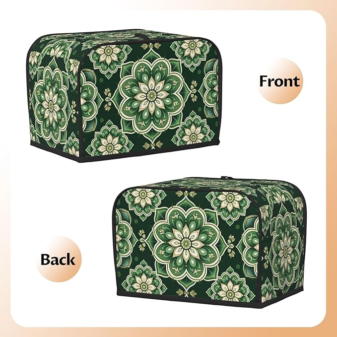 Green Mandala Ethnic Toaster Cover 2 Slice, Cute Country Bread Machine Cover, Washable Toaster Kitchen Small Appliance Cover Stain Resistant,with Top Handle
