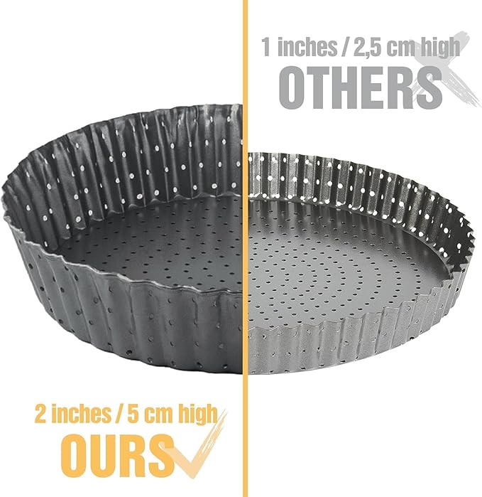 Deep Dish Quiche Lorraine Pie Pan - 7.87 inch Tart Pans with Removable Bottoms - Apple Pie Pan - 7.87 inch Tarte Tatin Pan - Deep Dish Pie Crust - Quiche Baking Dish