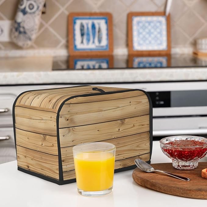 Brown Wood Texture Toaster Cover 2 Slice, Cute Rural Bread Machine Cover, Washable Dust-Proof Cover for Kitchen Small Appliance Cover,with Top Handle