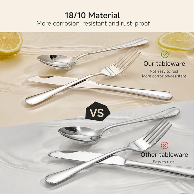 HIKAA 20-Piece Silverware Set for 4, 18/10 stainless Steel Flatware Set, Mirror Polished Cutlery Set, Dishwasher Safe Utensils for Home, Restaurant, Wedding Gift