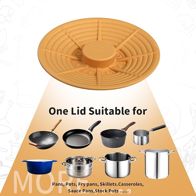 Universal Silicone Pot Lid Set for Pots and Pans, Food-Grade Silicone, BPA Free, Splatter Guard, Heat Resistant, 2 Pack Orange Lids (7–12” + 4–8”)