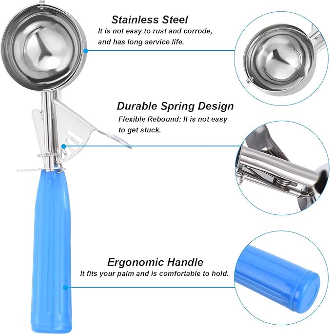 PATIKIL 2 Ounce Ice Cream Scoop with Trigger, Stainless Steel Portion Cookie Scoop with Thumb Trigger for Cookie Dough Cupcake Batter Baking, Blue 60ML