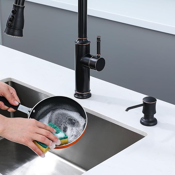 Sink Soap Dispenser for Kitchen Sink Oli Rubbed Bronze Upgrade with 40" Silicone Extension Tube Kit, Connect to Your Soap Bottle Directly