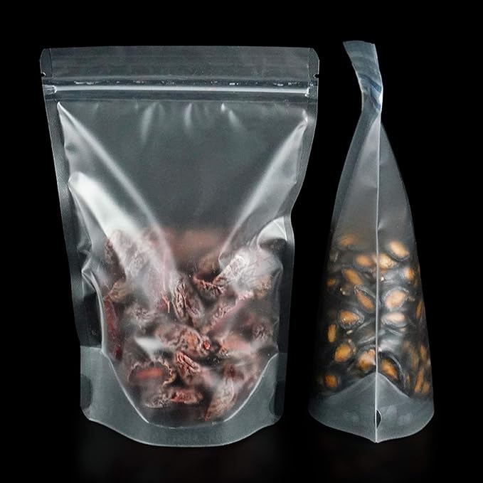 PABCK 100 Pcs 4.3x7.1 inch Resealable Stand Up Bags Matte Clear Zipper Lock Heat Seal Pouches with Tear Notch for Zip Food Storage Lock Packing