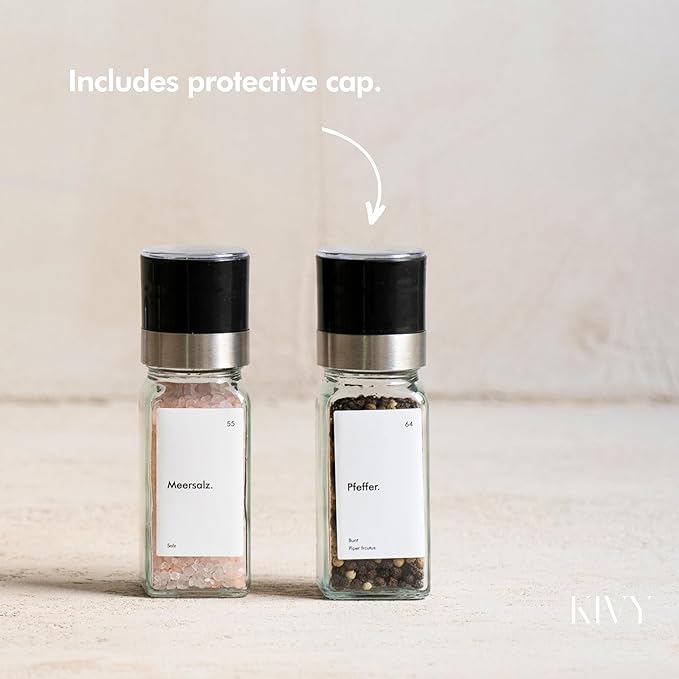 KIVY Salt and Pepper Grinder Set of 2 – Adjustable Ceramic Grinder – Spice Mill – Pepper & Salt Grinder