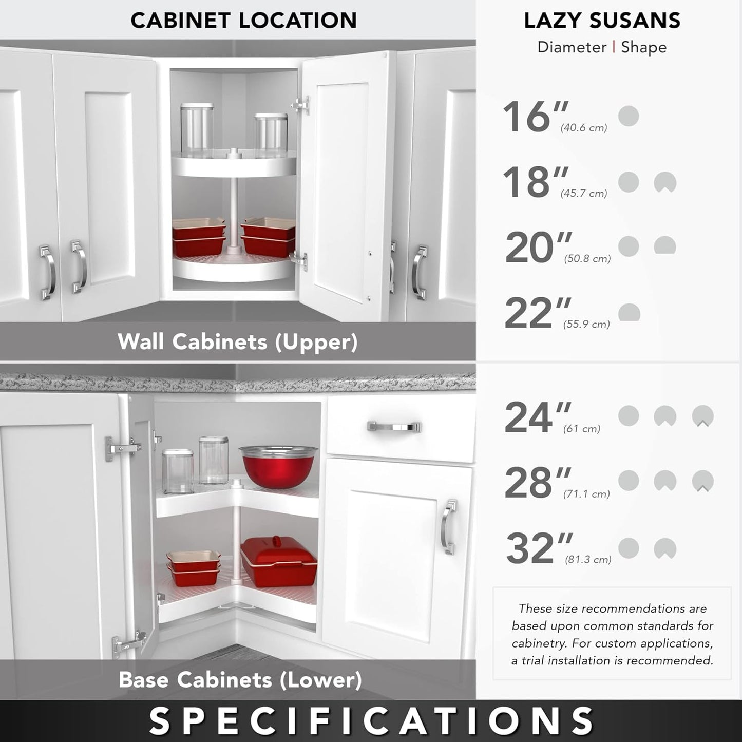 Rev-A-Shelf 2 Tier Pie-Cut Lazy Susan for Corner Base Cabinets, Plastic, 28" Double Shelf Swivel Kitchen Spice/Can Organizer, Almond, 6942-28-15-52