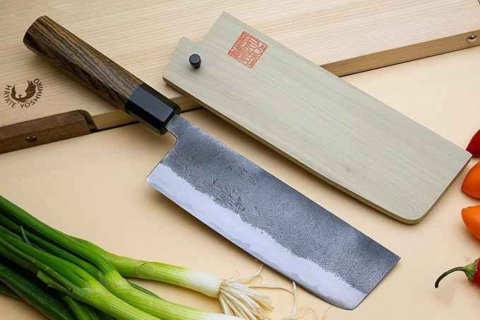 Yoshihiro Nashiji High Carbon White Steel #2 Japanese Nakiri Vegetable Knife with Cocobolo Wood Handle (6.5'' (165mm) & Saya)