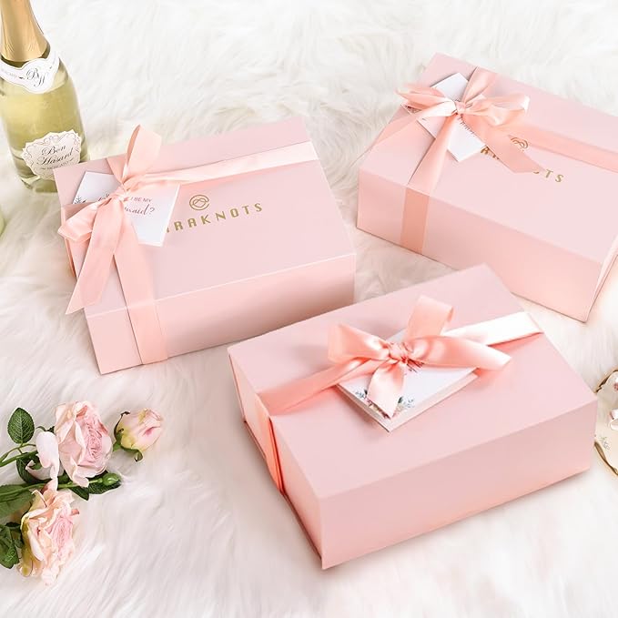 CARAKNOTS Bridesmaid Proposal Gifts Box, Will You Be My Bridesmaid Gift Set Pink Bridesmaids Box for Wedding Bridal Bachelorette Party Favor Stainless Steel Wine Tumbler 12 oz