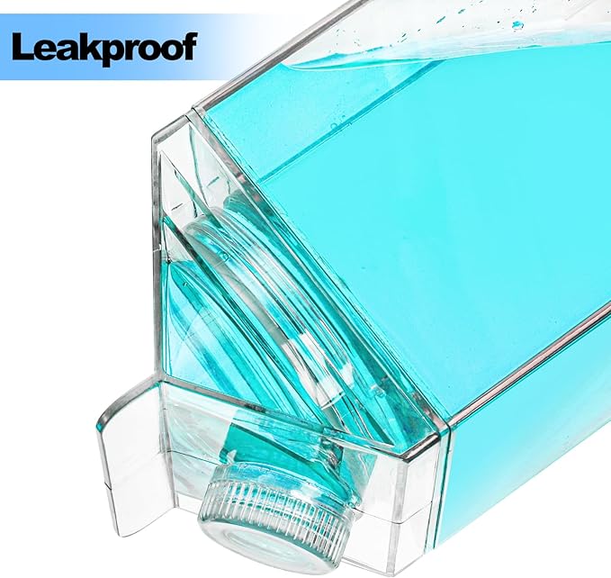 Bekith 2 Pack 64 Oz Large Milk Carton Water Bottle, Clear Plastic Milk Bottle with Cleaning Brush, Portable Leakproof Square Juice Bottle Reusable Milk Container for Outdoor Sports Travel Camping