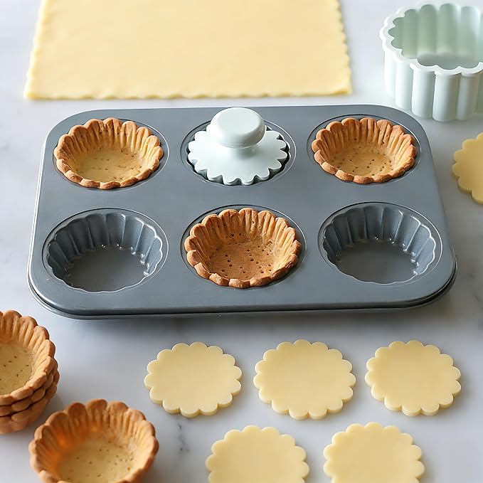 Mini Tart Pan, 2.75" Egg Tart Molds 6-Cavity Non Stick Fluted Mini Tart Mould, Reusable Quiche Bakeware Carbon Steel for Pies, Quiche, Cheese Cakes, Desserts(Not Included Cutting Mold)