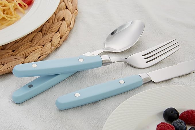 ANNOVA Silverware Set, Retro/Rivet Colorful Stainless Steel Tableware Kitchen Flatware Set Utensils, Includes Dinner Knives, Forks, Spoons, Salad Forks & Dessert Spoons (Sky Blue, 20 Pieces)