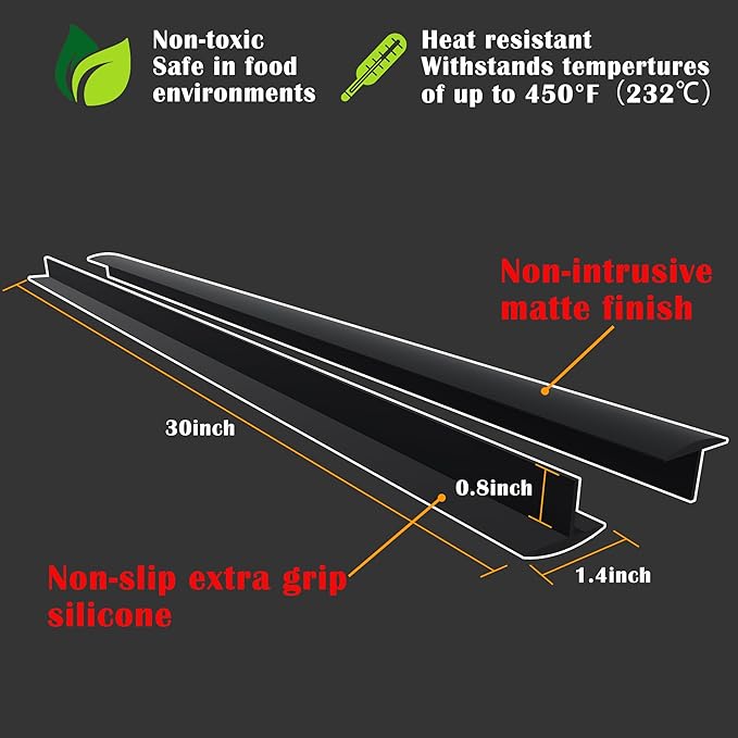 KindGa Stove Gap Covers, Silicone Counter Gap Filler for Stove, 30 Inches Can Be Cut to Any Size for 0.2-1 inch Gap, Seal Spills between Appliances Countertop Furniture Stoves Ovens(Set of 2, Black)