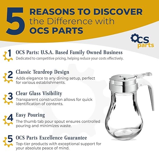 OCS Parts Syrup Dispenser with Lid and Dispensing Thumb Lever | Commercial Grade Liquid Dispensers for Home and Commercial Kitchens (12, 14 OZ)