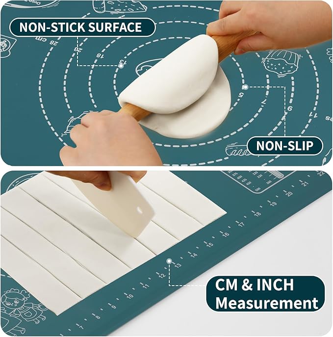 DANIA & DEAN [Pro Edition] 1.1mm Heavy-Duty Silicone Pastry Mat with 4.5mm Raised Edge, Exclusive Mom Theme 26"x16" Large Baking Mat for Rolling Dough, Non-Slip Spill-Proof Kneading Mat, Gift for Mom