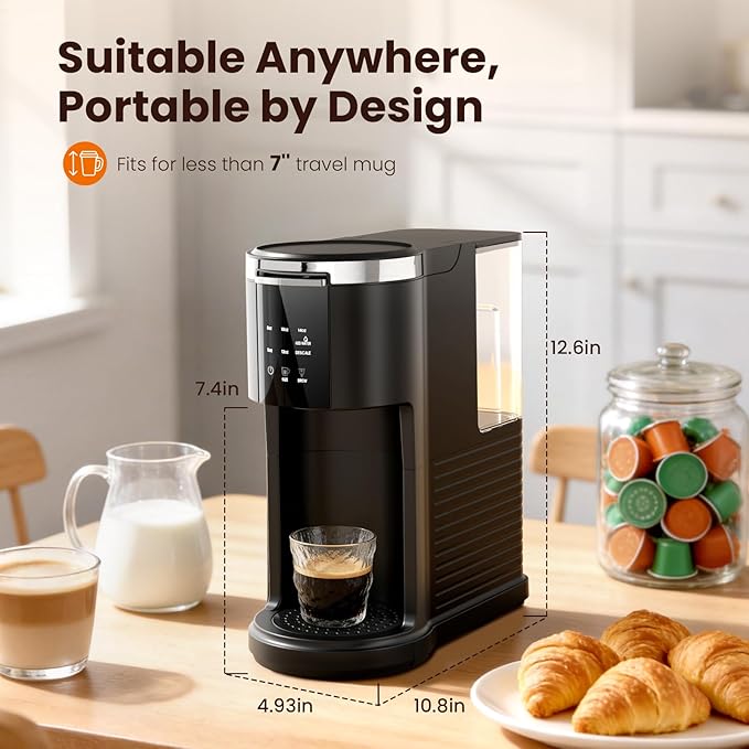 Kismile Single Serve Coffee Maker, 2 in 1 Drop Coffee Machine Compatible with K Cup & Ground Coffee, 5 Brew Sizes 6-14 Oz, 40oz Removable Water Tank,Self-Cleaning Function, Black