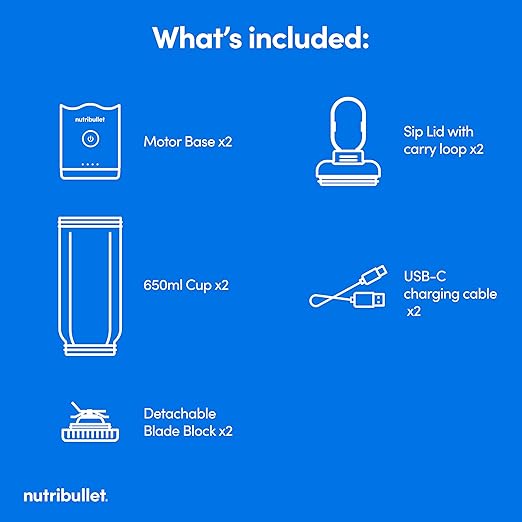 nutribullet Flex portable blender 22oz 2Pack NBPB30200AKAW, Black & White