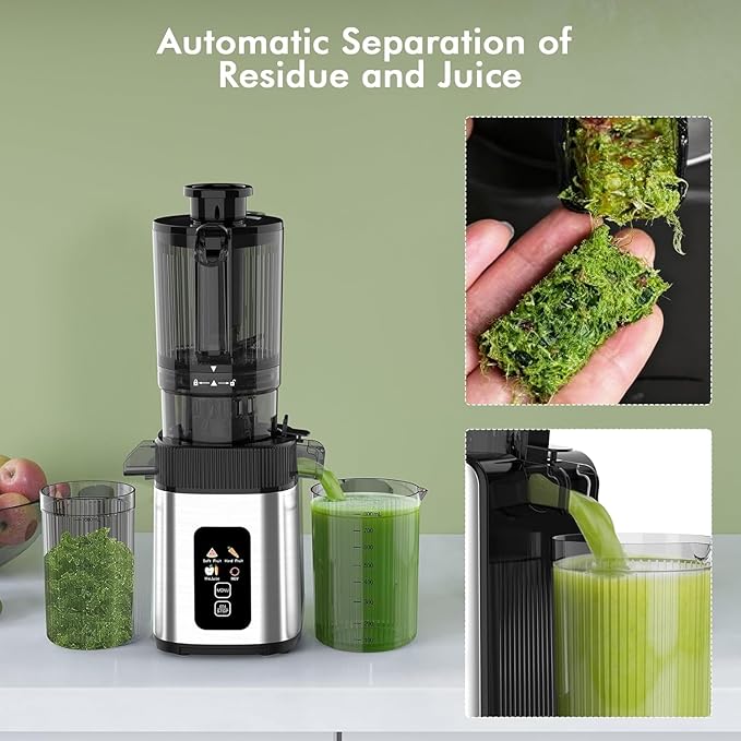 Electactic Slow Juicer Machine with 300W Pure Copper Motor, 4.35-Inch Wide Chute & Reverse Function, Stainless Steel Juicer for Family Daily Use
