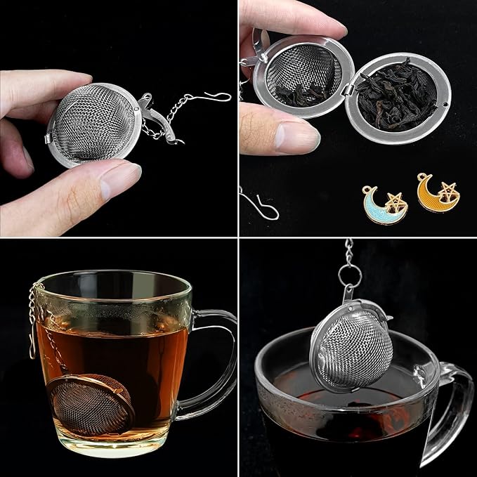 2Pcs Stainless Steel Mesh Tea Infuser, 2.1 inch Tea Ball with Moon and Star Pendant,Tea Strainer Tea Diffuser Tea Steeper for Filtering Tea,Tea Infusers for Loose Tea (Moon and Star, 2PC)