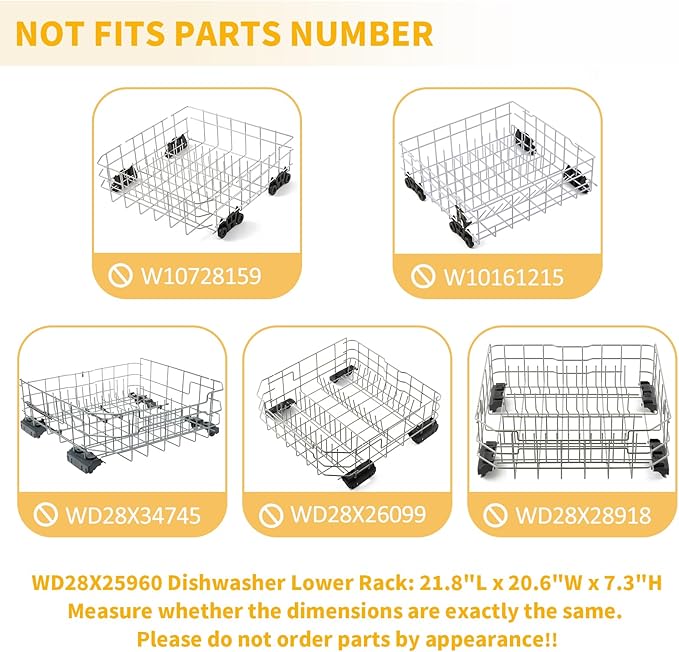 Allstare WD28X25960 Dishwasher Lower Rack Replacement Parts for GE Dishwasher Parts GE Profile Monogram Adora Triton XL Cafe Dishwasher Lower Dishrack Assembly GE Dishwasher Bottom Rack Drawer 1 Pack