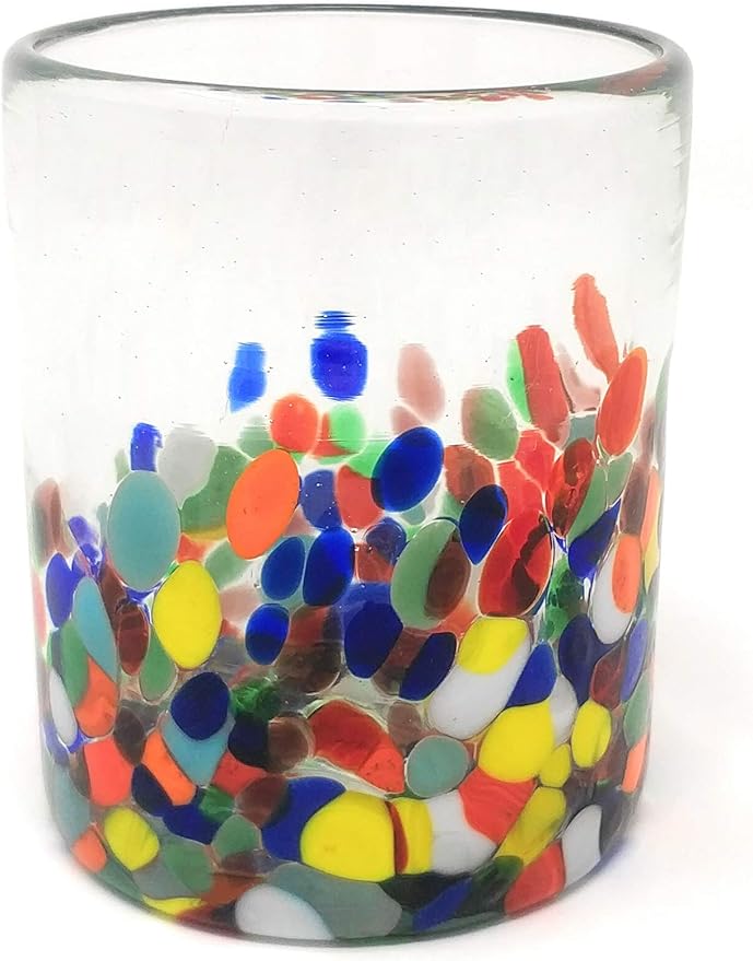 Dos Sueños Hand Blown Mexican Drinking Glasses – Set of 6 Confetti Carmen Tumbler Glasses (10 oz each)