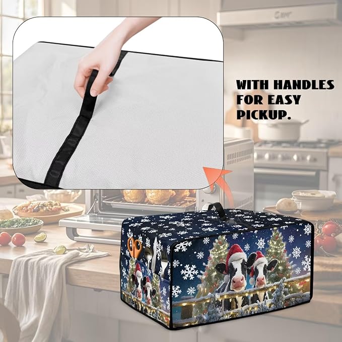 Air Fryer Toaster Oven Dust Cover Protective Microwave Oven Cover Small Electric Appliance Protector Decorations Kitchen Accessories, M, Christmas Hat Cow Snowflake