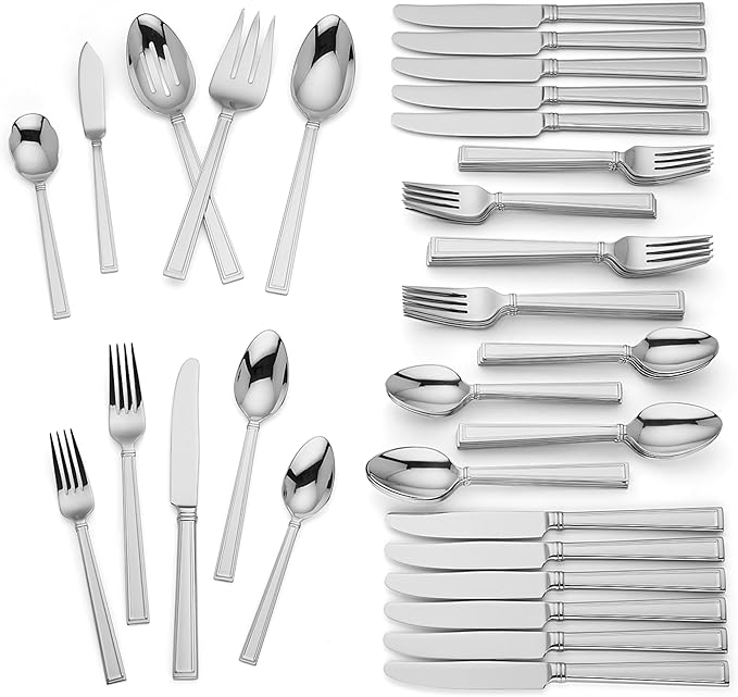 Lenox Bratton 65-Piece Flatware Set, 9.85 LB, Metallic