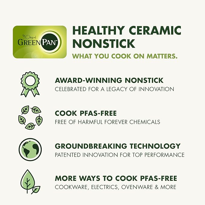 GreenPan Bakeware Set, 7 Piece Nonstick Ceramic Gold Handle Baking Sheets, Cake Pans, Loaf Pan, Muffin Tin, Cooling Rack, PFAS & BPA Free, Freezer to Oven Dish, Bake & Roast Ovenware, Cream