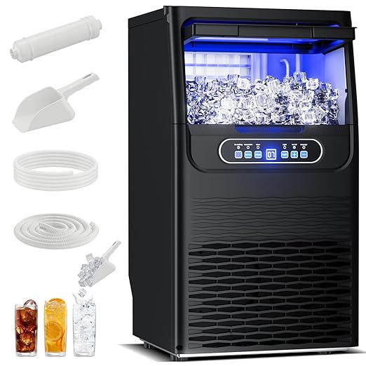 Ice Maker Countertop,110lbs Per Day, Auto-Cleaning, Portable Sonic Ice Maker with Basket and Scoop, for Home Party/RV Camping (110Lbs/24H)
