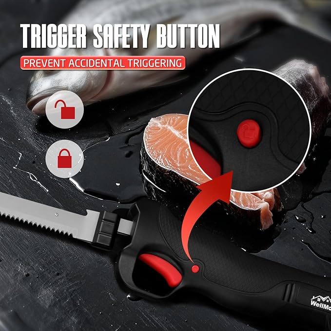 Fillet Knife - Electric Fillet Knife for Fish, Cordless Electric Knifes with Safe Lock, Non-Slip Grip Handle with 1 battery and 7"+9" blade