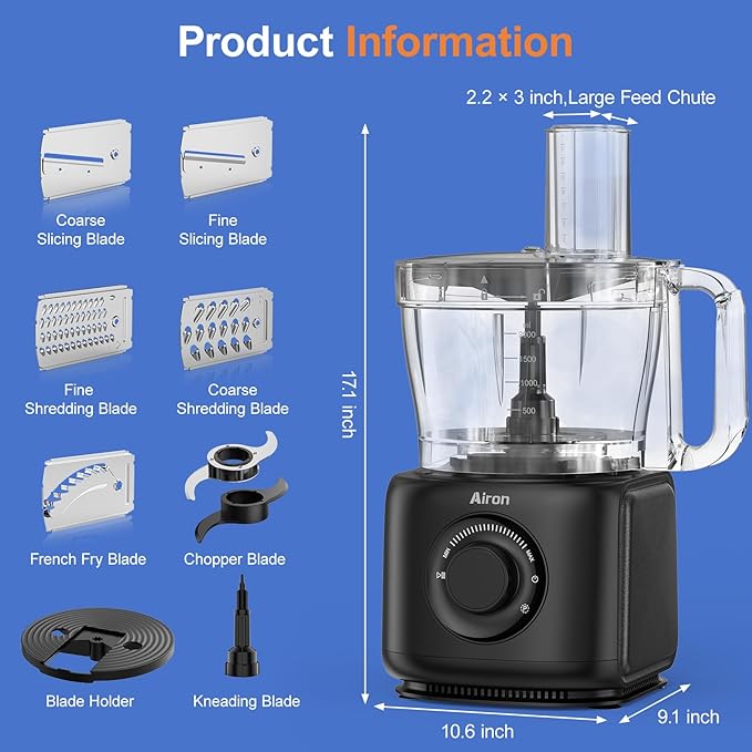 7-in-1 Professional Food Processor, 1000W Powerful Electric Vegetable Chopper, 14-Cup XL Bowl, Large Feed Chute, Cheese Shredding, Meat Chopping, Shredding and Slicing, Mixing and Doughing