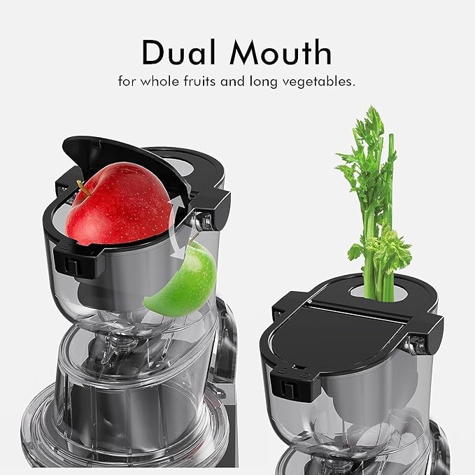 SIFENE Cold Press Juicer Machine,4.3 Inch(110mm) Wide Mouth Juice Extractor for Whole Fruits&Vegetables,BPA-Free,Easy to Clean,Quiet Masticating Juicer,Safety Lock,Dishwasher Safe,800ml Capacity(Grey)