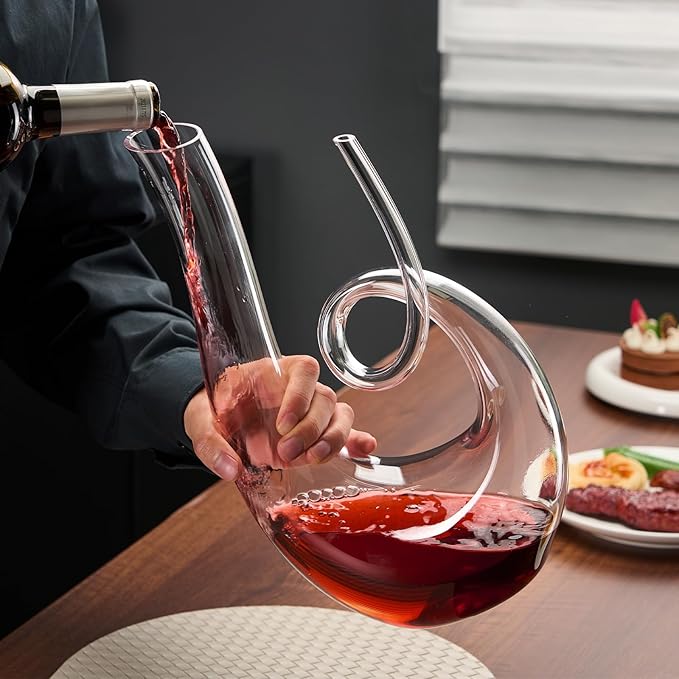 PARACITY 1200ml/40oz Art Series Swan Swirl Wine Decanter, Hand Blown Lead-Free Crystal Glass Red Wine Decanter with Aerator for Women and Men, Wine Gifts for Christmas, Birthdays