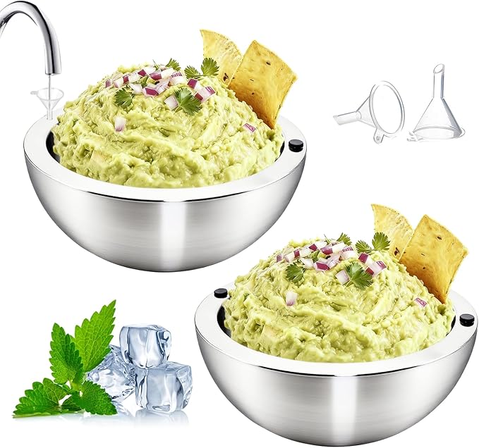 Dip Chiller Bowl 2 Pack- 35oz Large Capacity, Stainless Steel Insulated Party Ice Serving Bowl, Salad Pod for Parties Salsa, Guacamole, Condiments, Sauces, Food & Salad Hot or Cold
